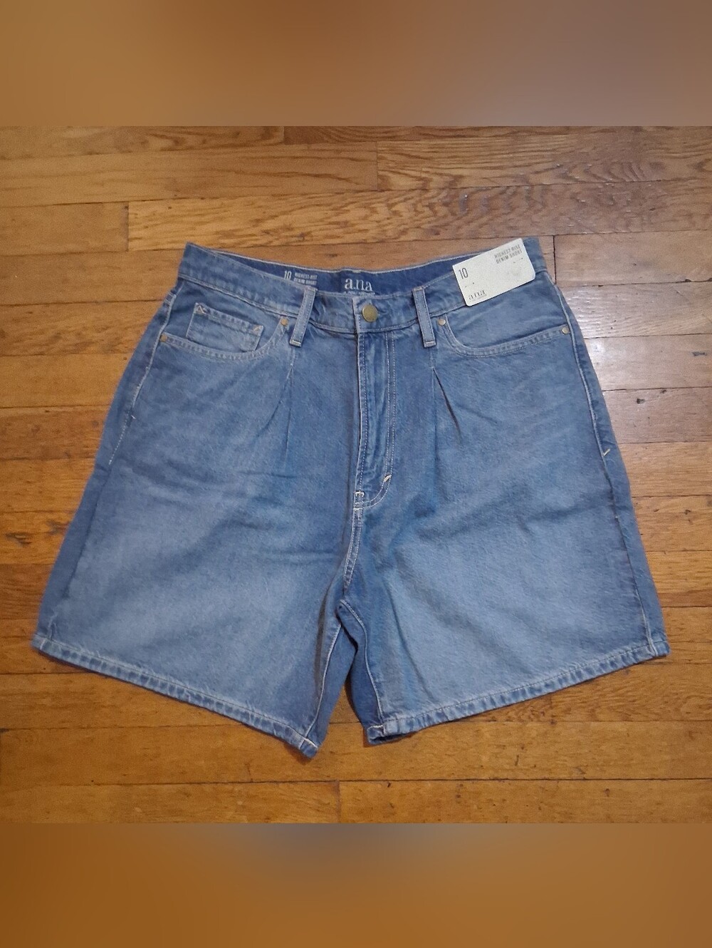 a.n.a Light Blue High-Waist Pleated Denim Shorts